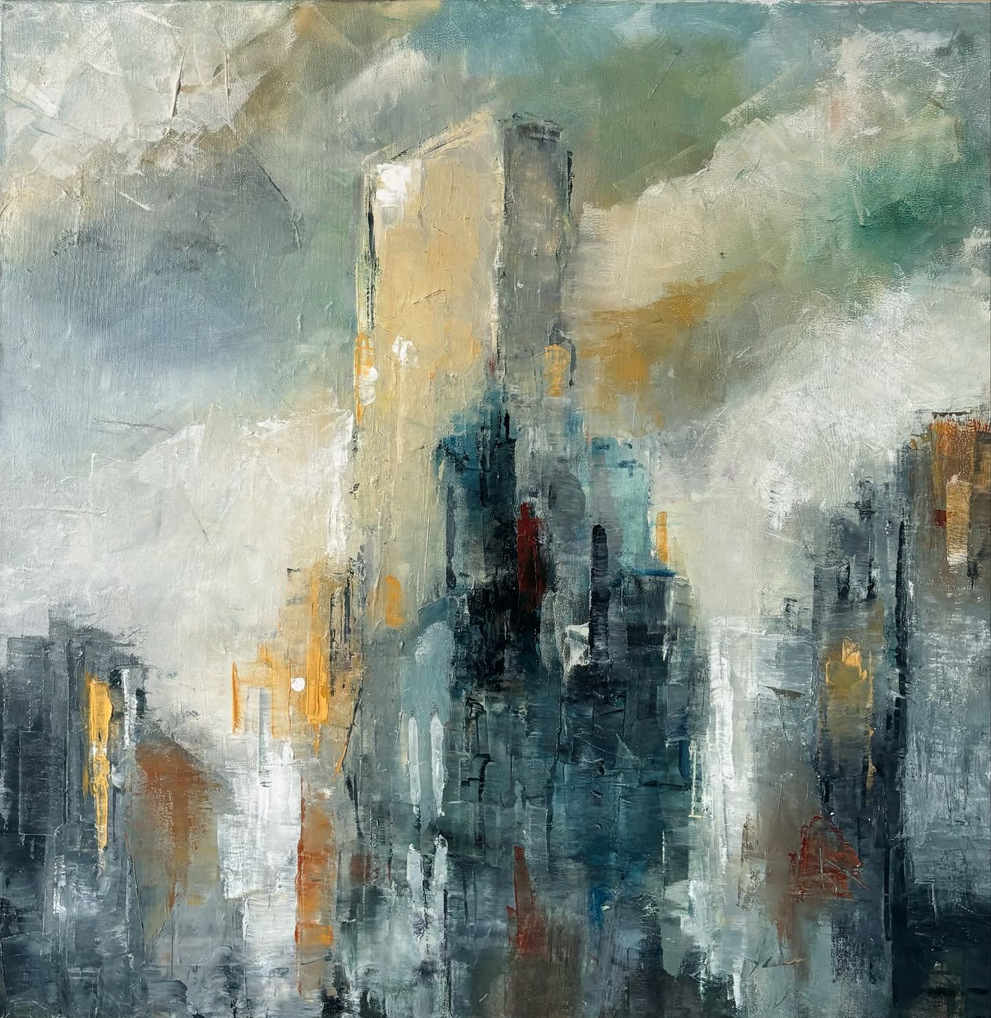 Złote miasto / Golden City 100 x 100cm Oil on Canvas Sold — #oilpainting #polishart…